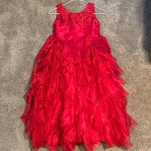 Elegant Red Ruffled Kids Dress